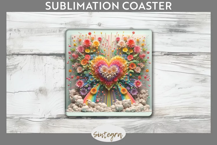 3D Floral Hearts v10 Square Coaster Sublimation