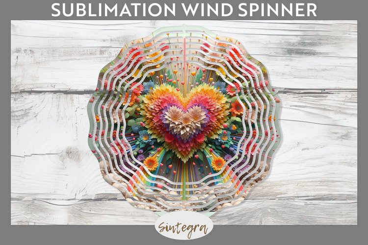 3D Floral Hearts v10 Wind Spinner Sublimation example image 1