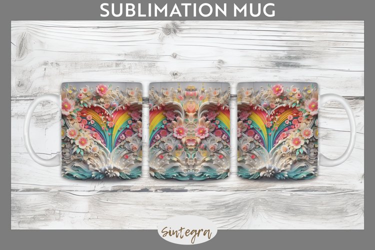 3D Floral Hearts v11 Mug Wrap Sublimation