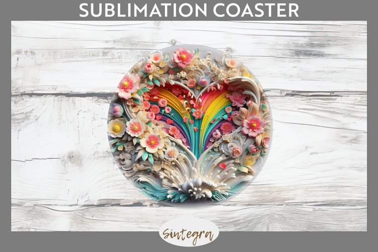 3D Floral Hearts v11 Round Coaster Sublimation example image 1