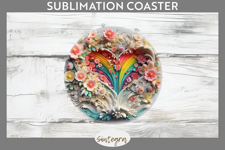 3D Floral Hearts v11 Round Coaster Sublimation