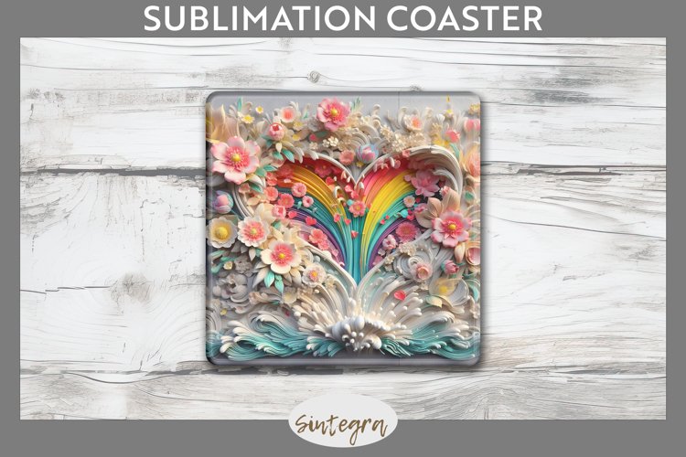 3D Floral Hearts v11 Square Coaster Sublimation example image 1
