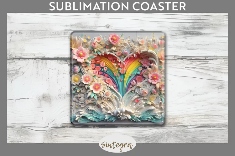 3D Floral Hearts v11 Square Coaster Sublimation