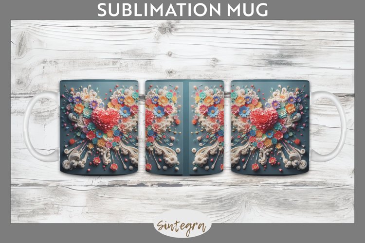 3D Floral Hearts v12 Mug Wrap Sublimation example image 1