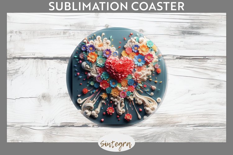 3D Floral Hearts v12 Round Coaster Sublimation example image 1