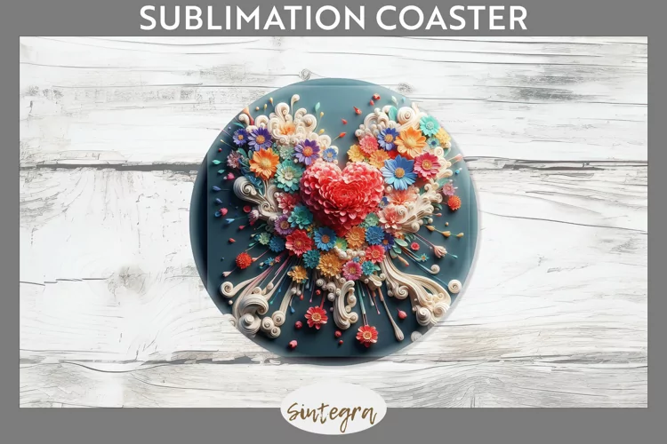 3D Floral Hearts v12 Round Coaster Sublimation