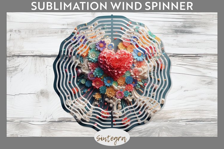 3D Floral Hearts v12 Wind Spinner Sublimation example image 1