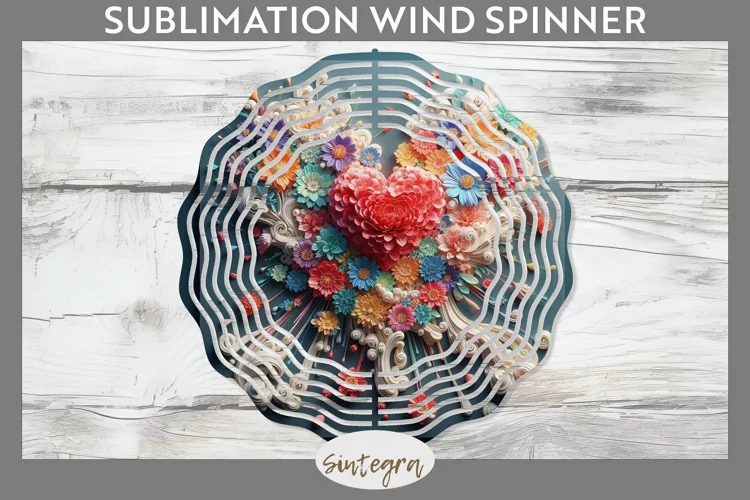 3D Floral Hearts v12 Wind Spinner Sublimation