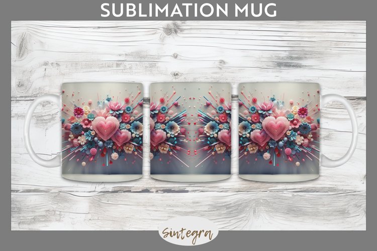3D Floral Hearts v14 Mug Wrap Sublimation example image 1