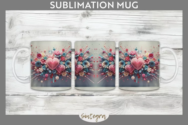 3D Floral Hearts v14 Mug Wrap Sublimation