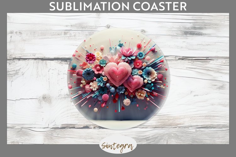 3D Floral Hearts v14 Round Coaster Sublimation example image 1