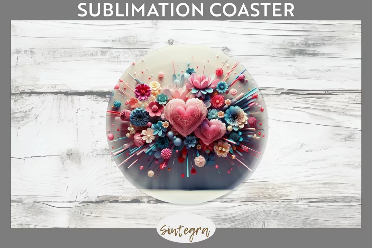 3D Floral Hearts v14 Round Coaster Sublimation