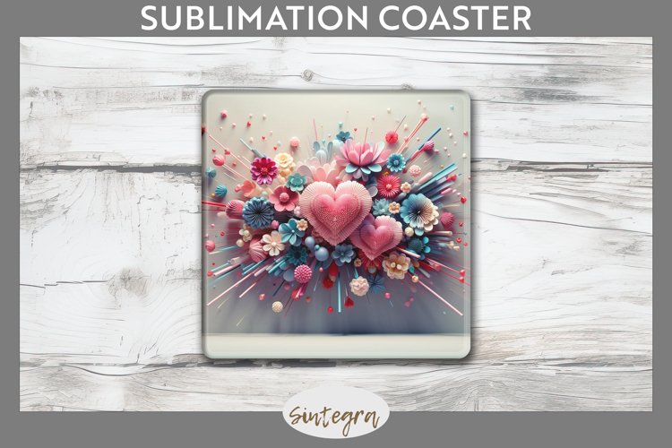 3D Floral Hearts v14 Square Coaster Sublimation example image 1