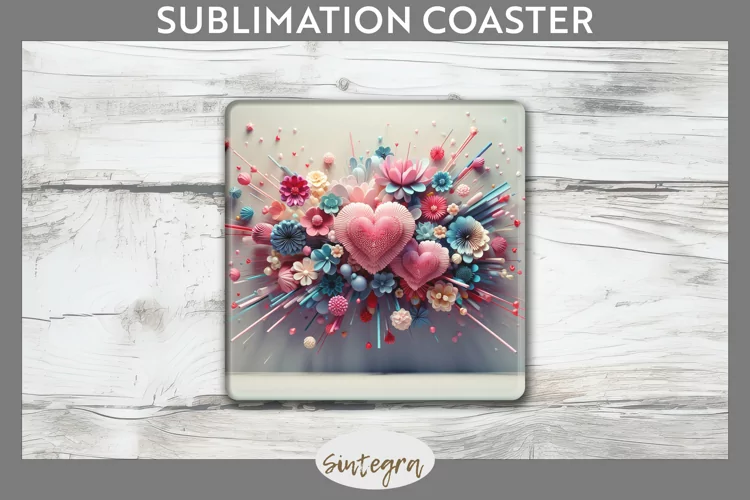 3D Floral Hearts v14 Square Coaster Sublimation