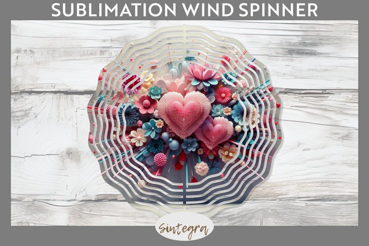 3D Floral Hearts v14 Wind Spinner Sublimation example image 1