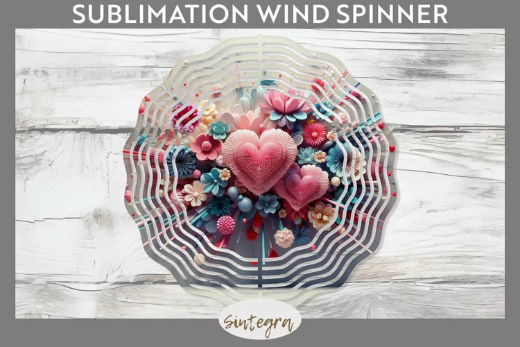 3D Floral Hearts v14 Wind Spinner Sublimation