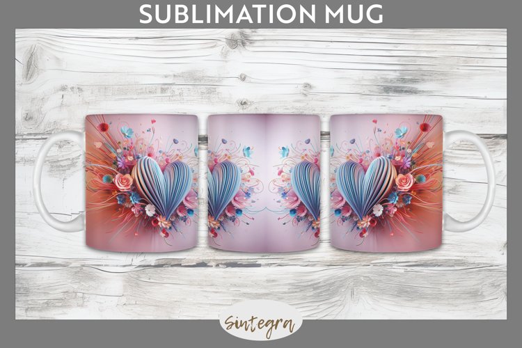 3D Floral Hearts v15 Mug Wrap Sublimation example image 1