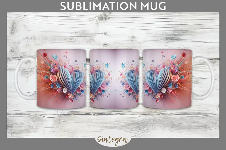 3D Floral Hearts v15 Mug Wrap Sublimation