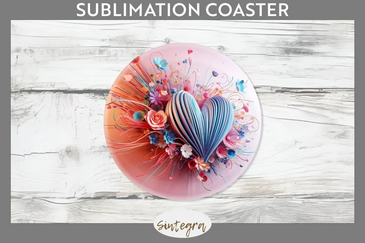 3D Floral Hearts v15 Round Coaster Sublimation