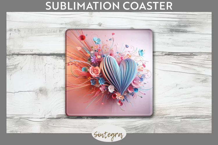 3D Floral Hearts v15 Square Coaster Sublimation