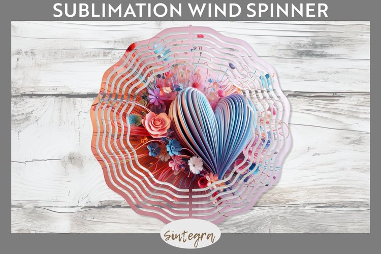 3D Floral Hearts v15 Wind Spinner Sublimation example image 1
