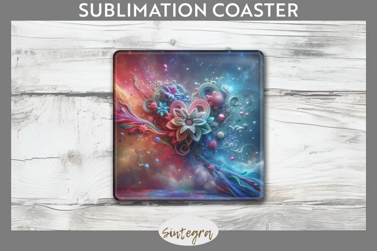 3D Floral Hearts v3 Square Coaster Sublimation
