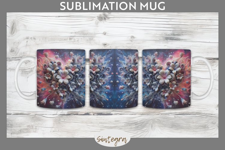 3D Floral Hearts v4 Mug Wrap Sublimation example image 1