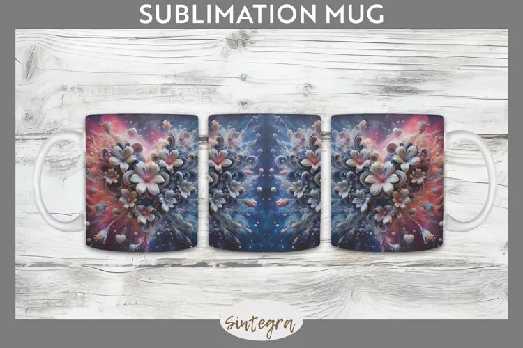3D Floral Hearts v4 Mug Wrap Sublimation