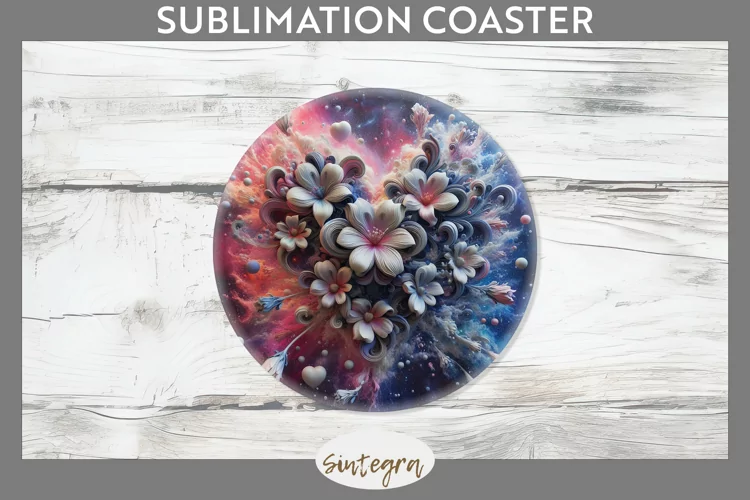 3D Floral Hearts v4 Round Coaster Sublimation