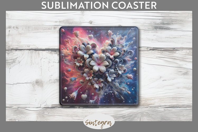 3D Floral Hearts v4 Square Coaster Sublimation example image 1