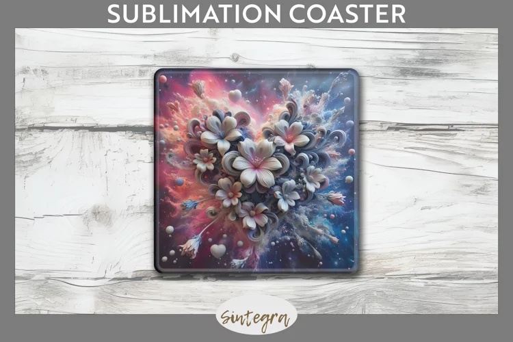 3D Floral Hearts v4 Square Coaster Sublimation