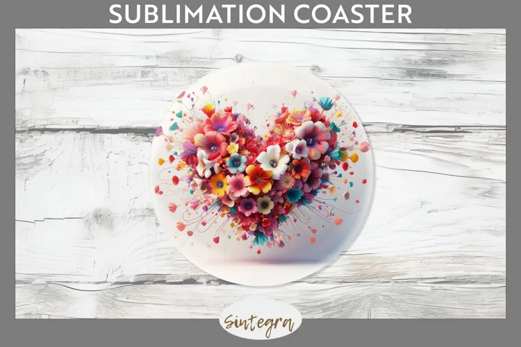 3D Floral Hearts v5 Round Coaster Sublimation