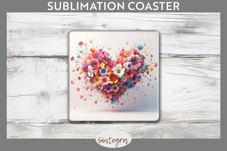3D Floral Hearts v5 Square Coaster Sublimation example image 1