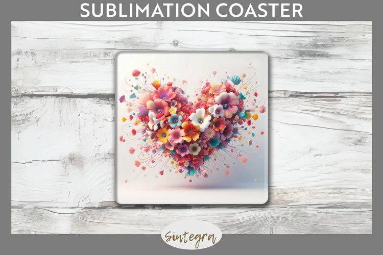 3D Floral Hearts v5 Square Coaster Sublimation
