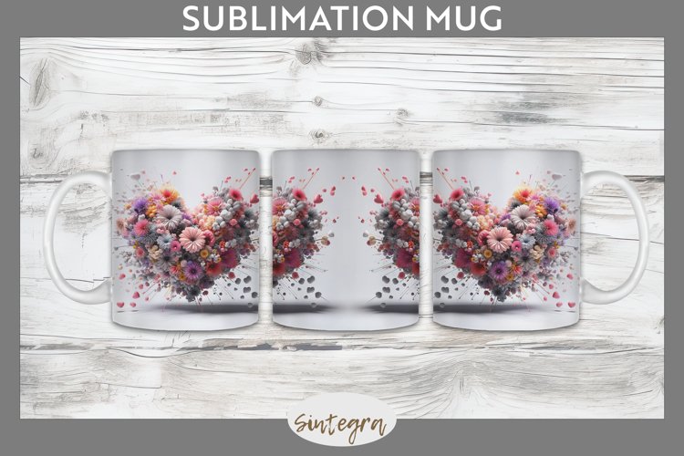 3D Floral Hearts v6 Mug Wrap Sublimation example image 1