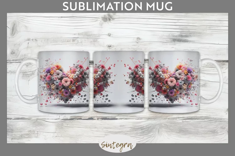 3D Floral Hearts v6 Mug Wrap Sublimation