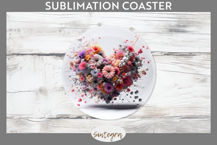 3D Floral Hearts v6 Round Coaster Sublimation example image 1