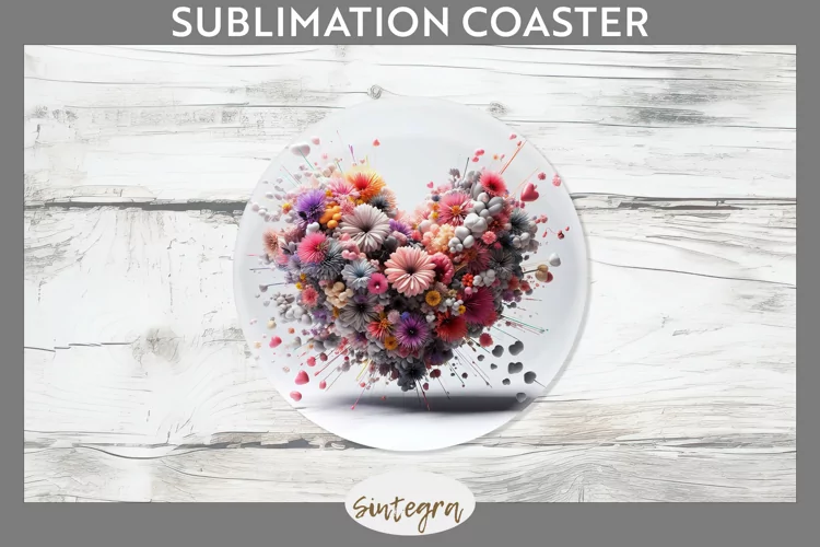 3D Floral Hearts v6 Round Coaster Sublimation