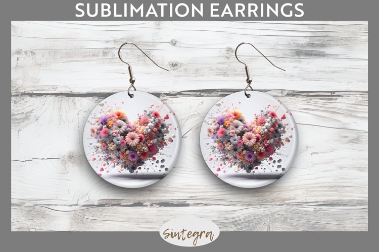 3D Floral Hearts v6 Round Earrings Sublimation