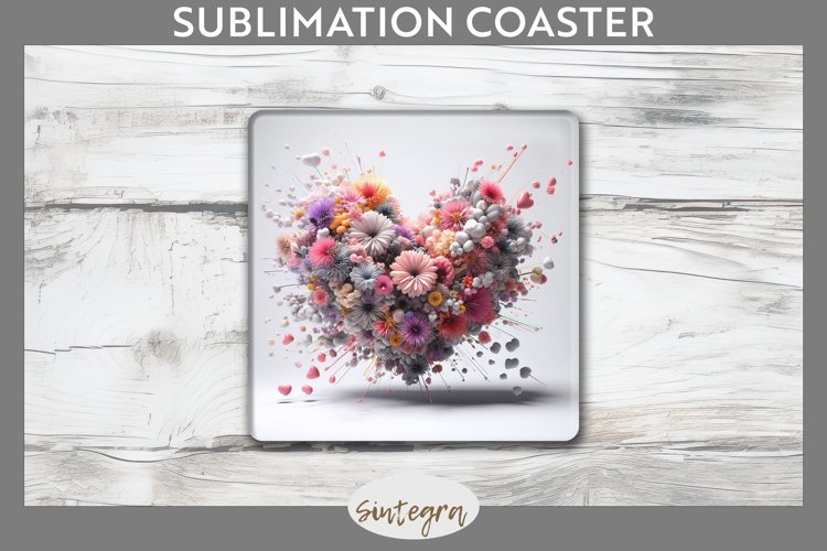 3D Floral Hearts v6 Square Coaster Sublimation example image 1