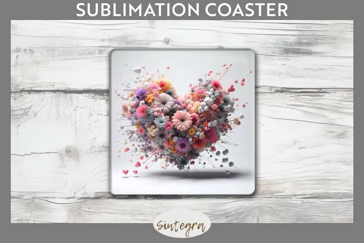 3D Floral Hearts v6 Square Coaster Sublimation