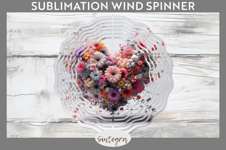 3D Floral Hearts v6 Wind Spinner Sublimation example image 1