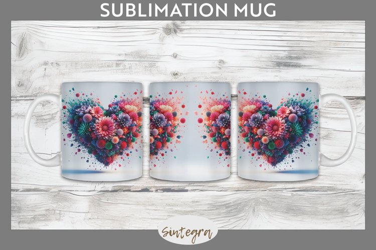 3D Floral Hearts v7 Mug Wrap Sublimation