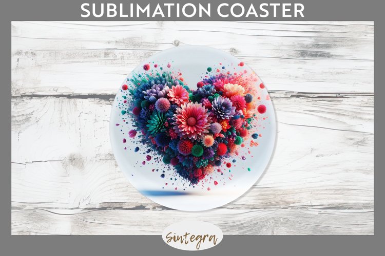 3D Floral Hearts v7 Round Coaster Sublimation example image 1