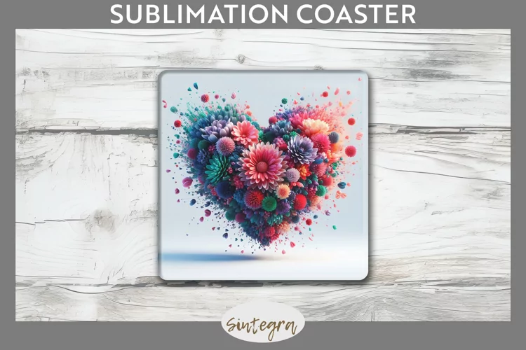 3D Floral Hearts v7 Square Coaster Sublimation