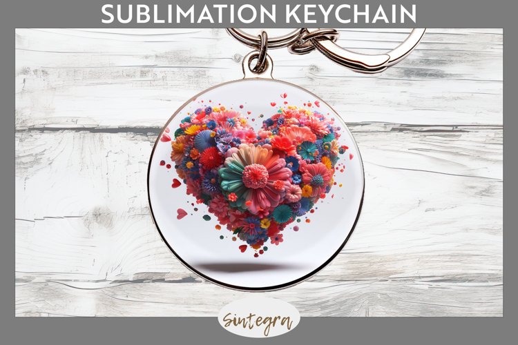 3D Floral Hearts v8 Round Keychain Sublimation