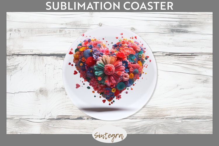 3D Floral Hearts v8 Round Coaster Sublimation example image 1
