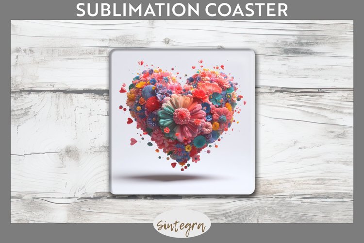 3D Floral Hearts v8 Square Coaster Sublimation example image 1