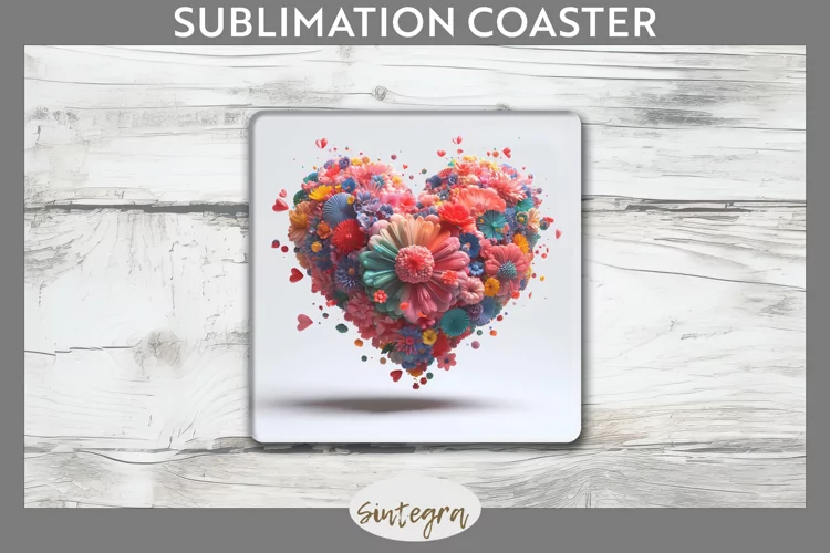 3D Floral Hearts v8 Square Coaster Sublimation