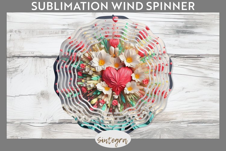 3D Floral Hearts v9 Wind Spinner Sublimation example image 1